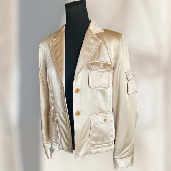 ESTHER CHEN Tan Two Button Satiny Acetate/Rayon Jacket Women’s Size 6 - Picture 7 of 11